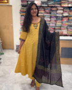 Radiant Yellow A-Line Kali Cotton Salwar Set with Mirror Work & Dupatta for women