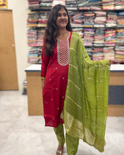 Luxurious Vatican Silk Cherry Red Salwar Set for women