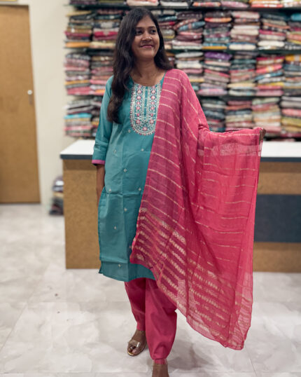 Luxurious Vatican Silk Aqua Blue Salwar Set for women