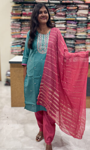 Luxurious Vatican Silk Aqua Blue Salwar Set for women