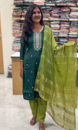 Luxurious Vatican Silk Dark Green Salwar Set for women