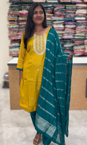 Luxurious Vatican Silk Turmeric Yellow Salwar Set for women