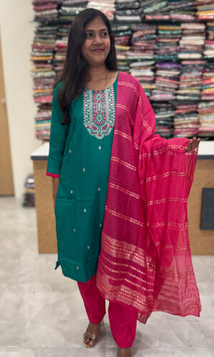 Luxurious Vatican Silk Jungle Green Salwar Set for women