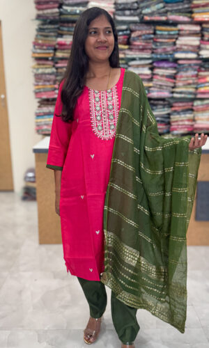 Luxurious Vatican Silk Bright Pink Salwar Set for women