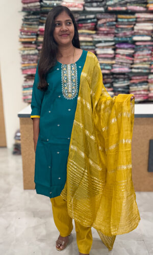 Luxurious Vatican Silk Teal Green Salwar Set for women