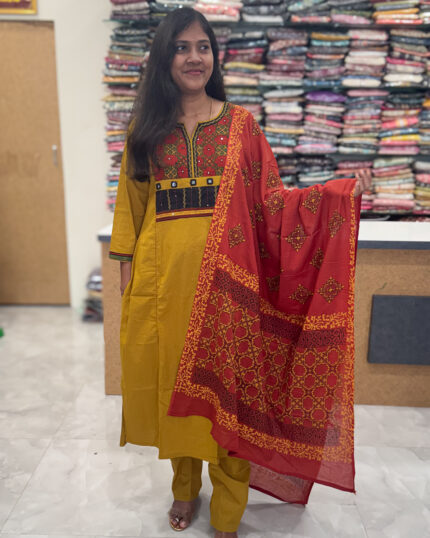 Graceful Yellow Cotton Salwar Set foe women