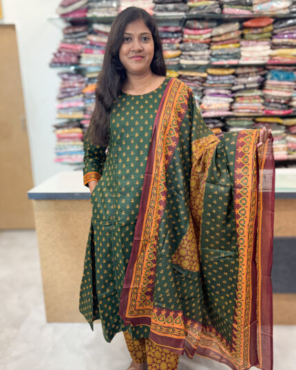 Elegant A-Line Cotton Salwar Suit with Dupatta for women