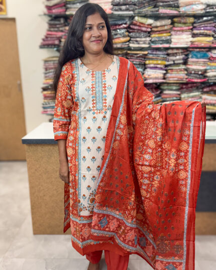 Elegant Straight Cotton Salwar Suit with Dupatta for women