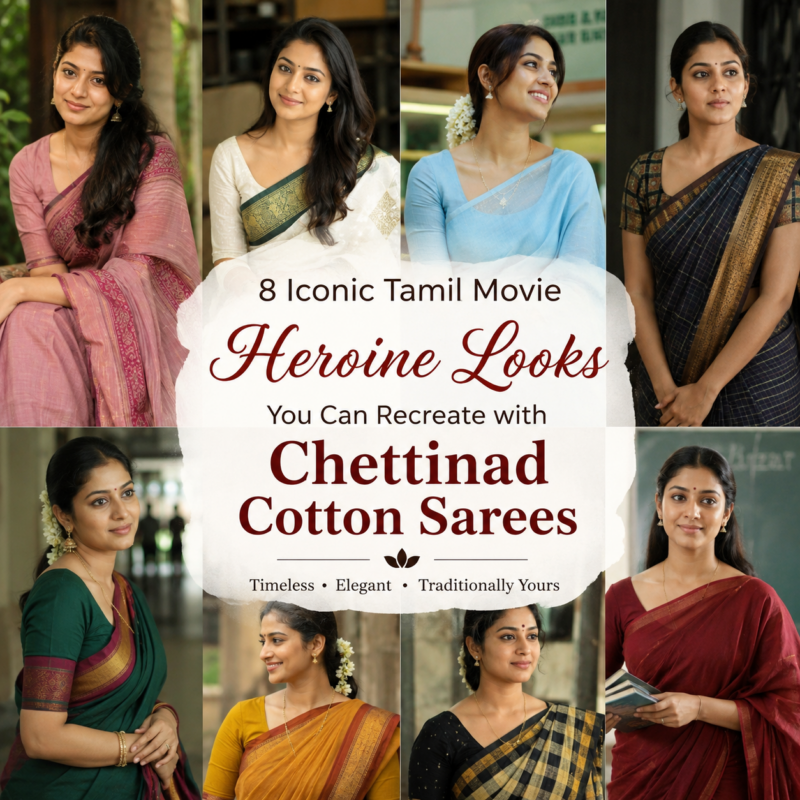 Chettinad Cotton Sarees: Recreate 8 Iconic Tamil Movie Heroine Styles for women